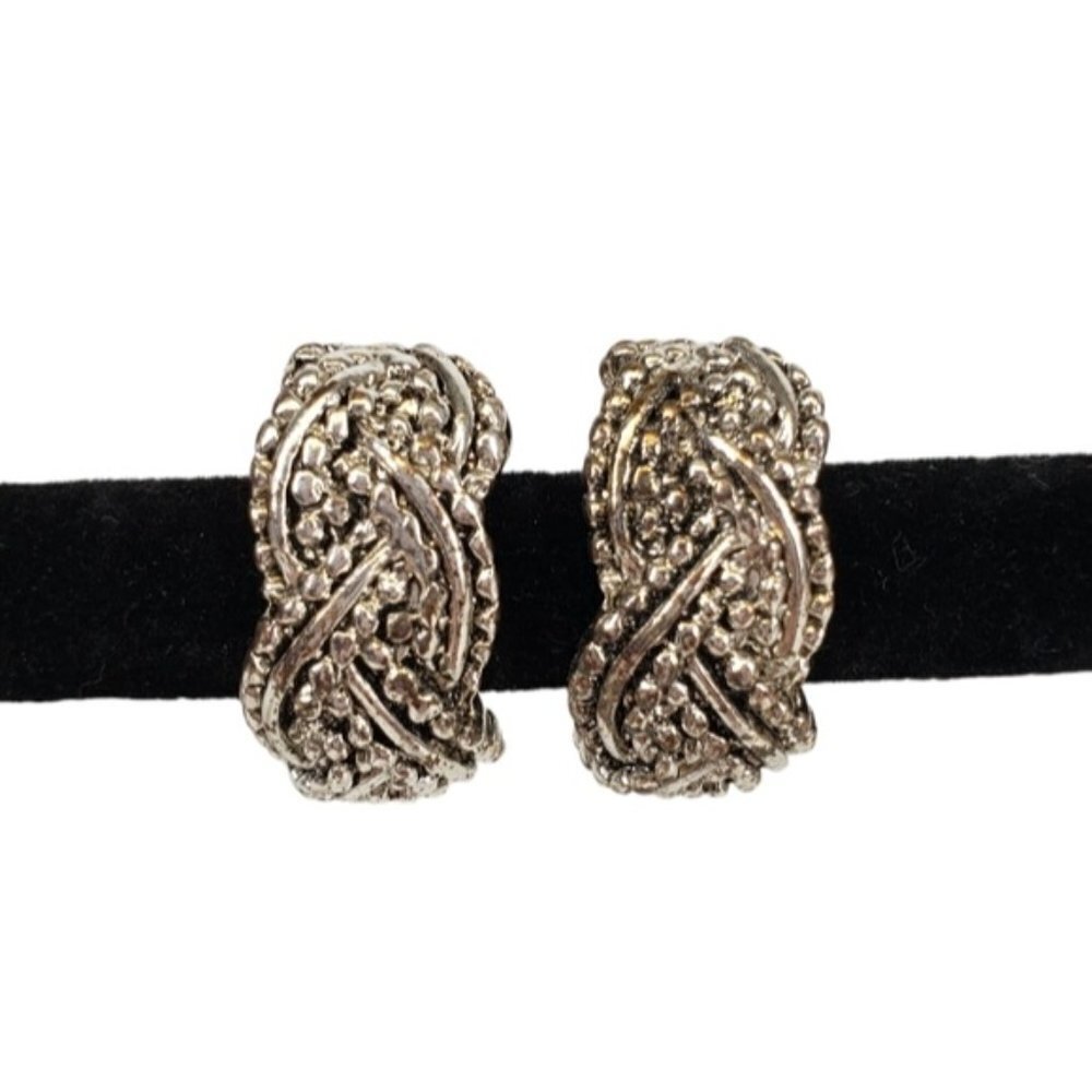 Vintage Vendome Women's Clip On Earrings Silver Tone Braid